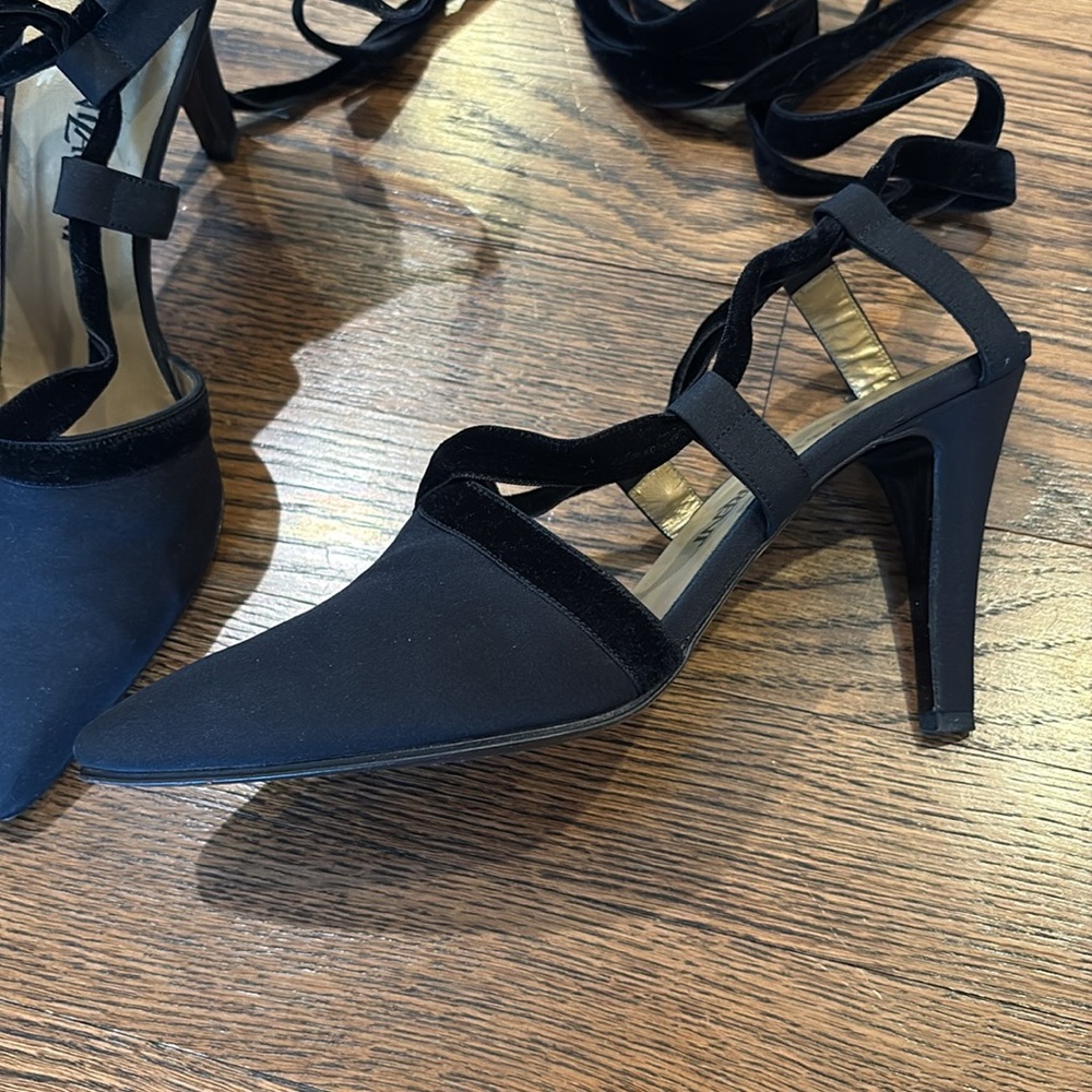 Saint Laurent Vintage crepe & velvet lace up Black slingback heels,7, timeless - Picture 2 of 6